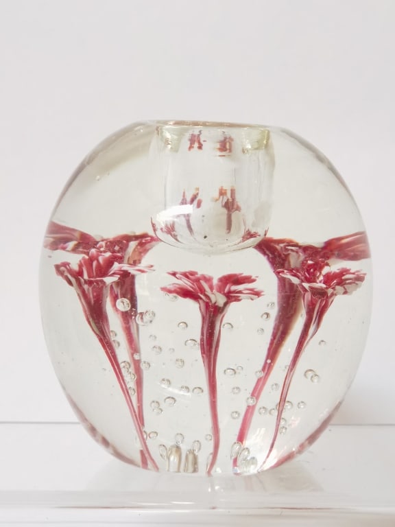 Vintage Red Splatter Flower Glass Paperweight Voti (1 of 3)