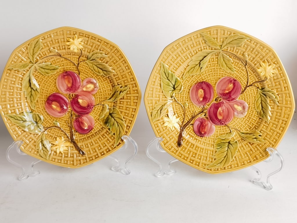 (2) Antique GS Zell Germany Porcelain Majolica Pla: (2) Antique GS Zell Germany Porcelain Majolica Plates, 8.75in