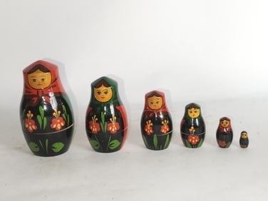 Set of Vintage Russian Hand Painted Nesting Dolls