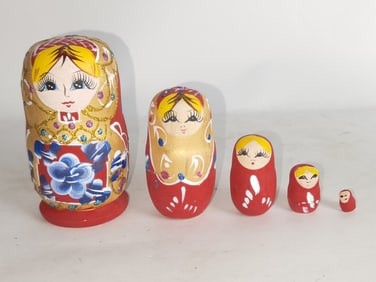 Set of Vintage Russian Hand Painted Nesting Dolls