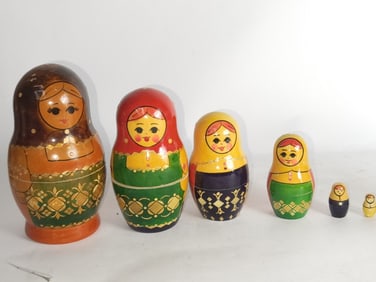 Set of Vintage Russian Hand Painted Nesting Dolls