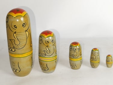 Set of Vintage Russian Hand Painted Elephant Nesti