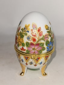 Vintage Hand Painted Porcelain Egg Trinket Box