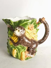 Vintage Ceramic Majolica Monkey Pitcher