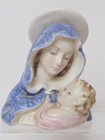 Italian Ceramic Virgin Mary with Child Bust Figuri
