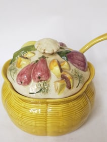 Vintage Majolica Porcelain Soup Tureen with Ladle