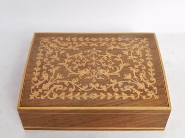 Vintage Italian Marquetry Wood Carved Jewelry Box