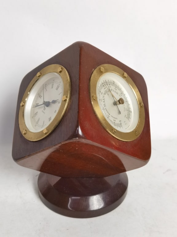 Art Deco Style Wood/Brass Three-Sided Clock (1 of 4)