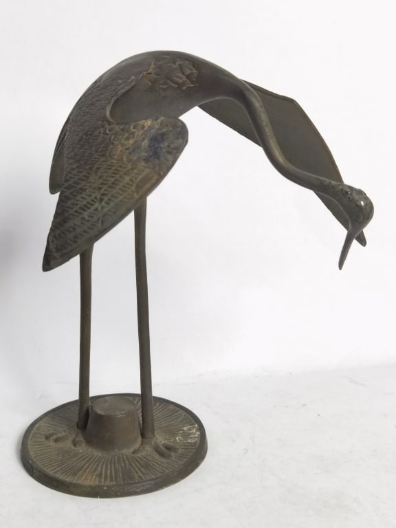 Vintage Japanese Bronze Crane: Vintage Japanese Bronze Crane, 7.75in by 6.5in