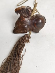 Vintage Chinese Huanghuali Carved Goat Amulet