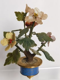 Vintage Chinese Jade Tree in Cloisonne Pot