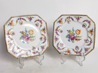 Pr. of Vintage Schumann Bavaria Porcelain Floral P