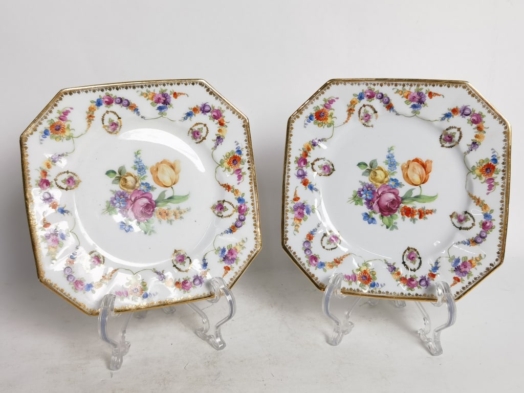 Pr. of Vintage Schumann Bavaria Porcelain Floral P (1 of 3)