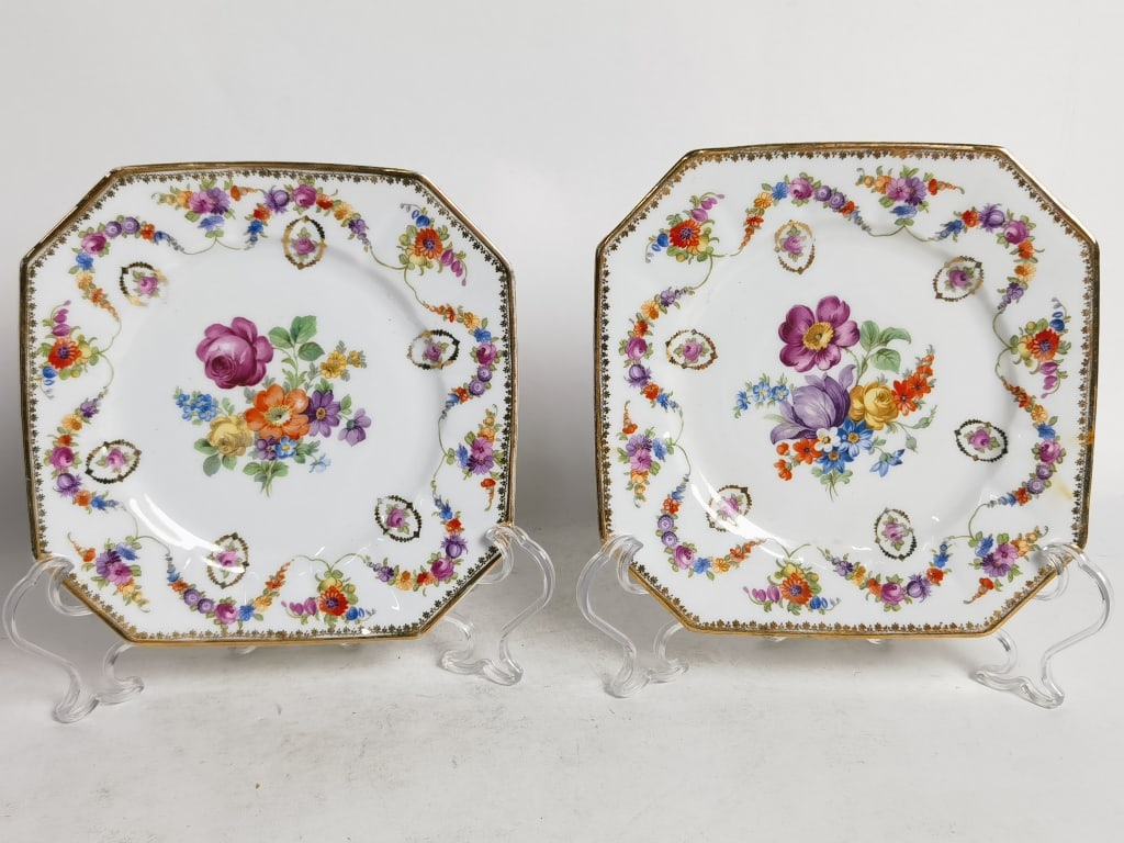 Pr. of Vintage Schumann Bavaria Porcelain Floral P (1 of 6)