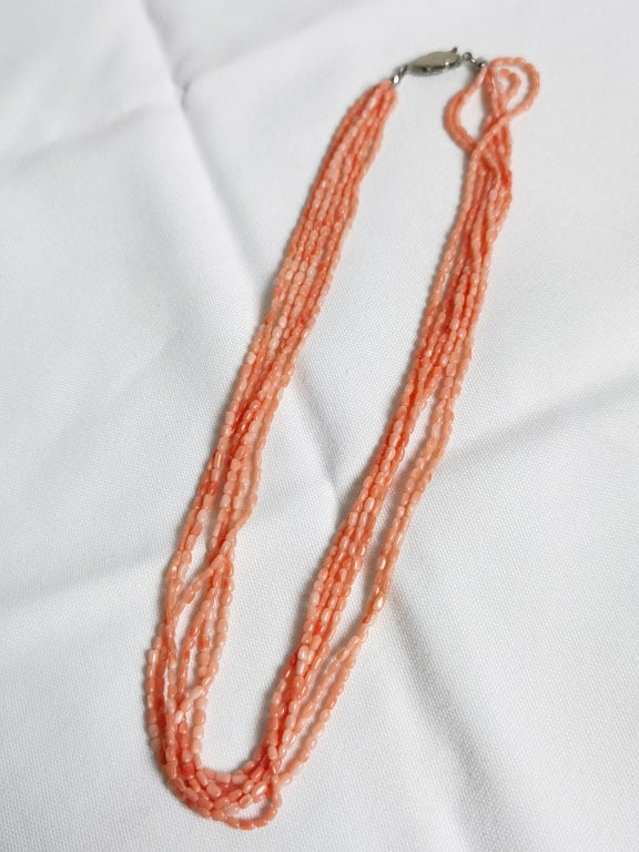 Multi-Strand Pink Coral Bead Necklace (1 of 2)