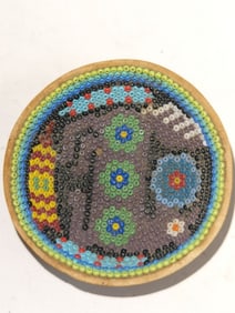 Vintage Mexican Folk Art Beaded Gourd Bowl