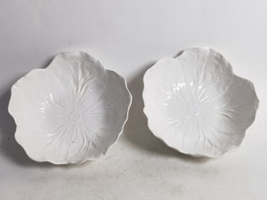 Pr. of Vintage Bordallo Pinheiro White Cabbage Bow