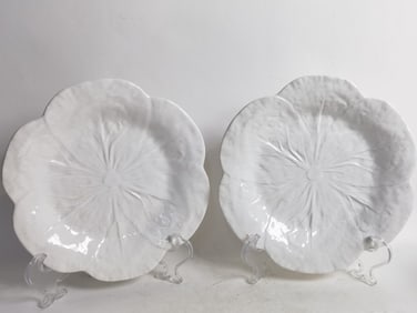 Pr. of Vintage Bordallo Pinheiro White Cabbage Pla