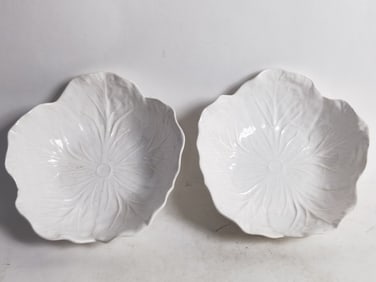 Pr. of Vintage Bordallo Pinheiro White Cabbage Bow