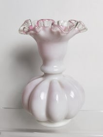 Vintage Fenton Ruffled Pink Glass Vase