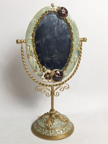 Vintage Brass Ornate Oval Swivel Mirror