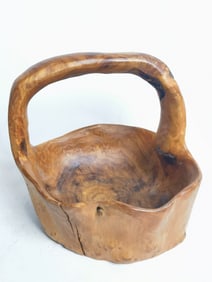 Vintage Hand Carved Burlwood Basket