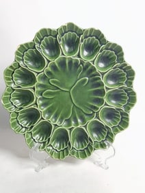 Vintage Cemar Porcelain Green Leaf Deviled Egg Pla