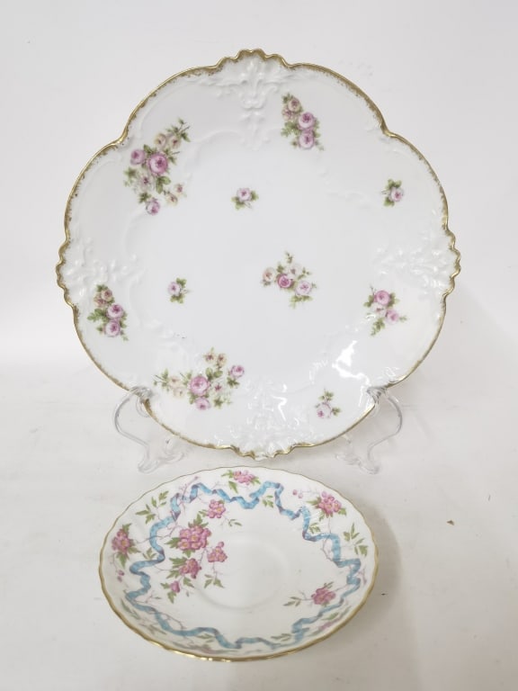 (2) Vintage England/France Porcelain Floral Plates: (2) Vintage England/France Porcelain Floral Plates, 10.25in
