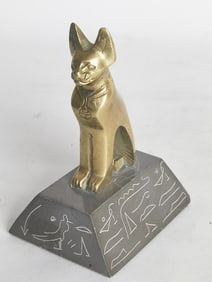 Vintage Brass Egyptian Goddess Bastet Cat Sculptur