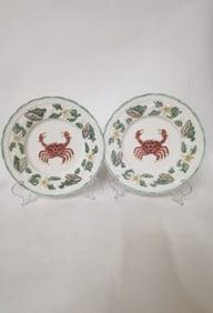 (2) Bordallo Pinheiro Majolica Crab Plates by CEC