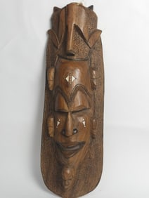 Large Vintage African Tribal Wood Mask with Bone Inlay