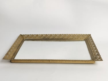 Vintage Gold Metal Mirrorer Trinket Plate
