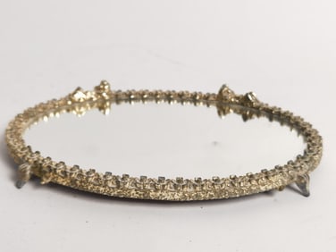 Vintage Gold Metal Mirrorer Trinket Oval Plate