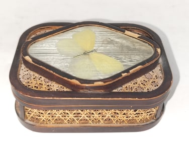 Antique Japanese Reverse Glass Bamboo Woven Box