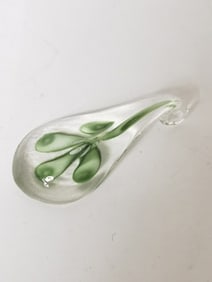 Vintage Murano Italy Glass Green Flower Teardrop Pendant