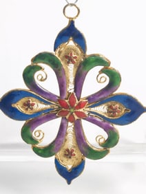 Vintage Chinese Enamel over Metal Flower Pendant