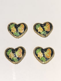 (4) Vintage Chinese Enamel over Metal Heart Pendants