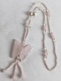 Pink Quartz Butterfly and Beads Necklace