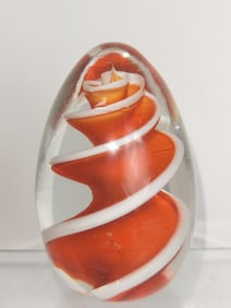 Vintage Red/White Swirl Glass Paperweight