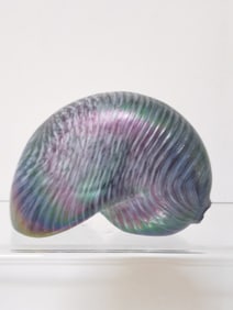 Vintage Iridescent Ribbed Glass Shell Paperweight