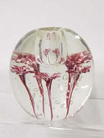 Vintage Murano Italy Splatter Flowers Glass Paperweight