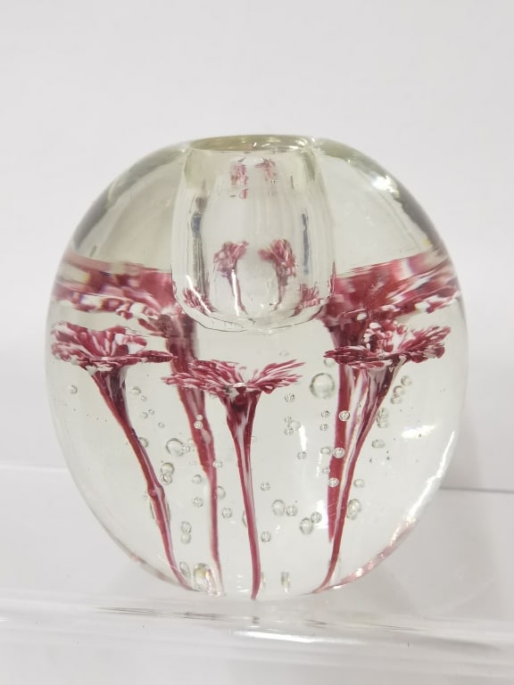 Vintage Murano Italy Splatter Flowers Glass Paperweight: Vintage Murano Italy Splatter Flowers Glass Paperweight Votive, 3.25in