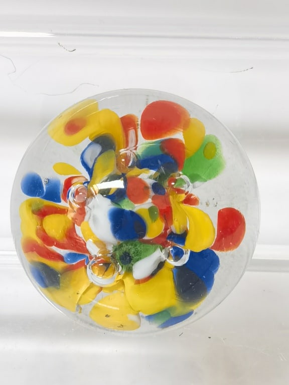 Vintage Splatter Glass Paperweight: Vintage Splatter Glass Paperweight, 2.75in
