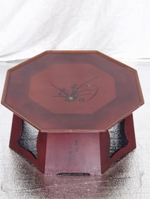 Japanese Lacquer over Wood Hexagon Low Table
