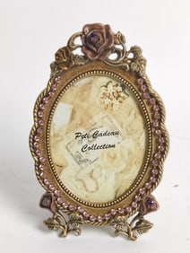 Vintage Gold Metal Pink Rhinestone Photo Frame