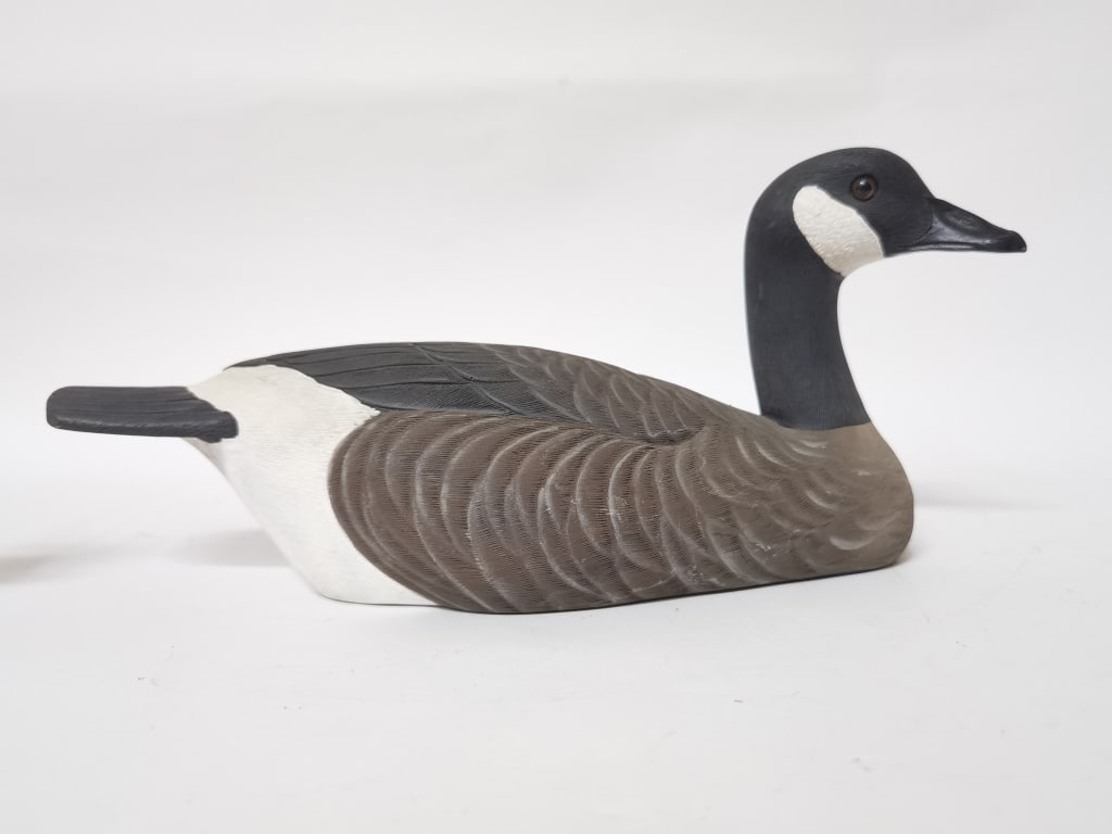 Vintage Dated "Canadian Goose" Decoy by V. Miller(?): Vintage Dated "Canadian Goose" Decoy by V. Miller(?), 5in by 12.5in