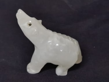 Vintage Hand Carved White Onyx Polar Bear