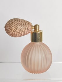 Vintage Frosted Pink Ribbed Glass Perfume Bottle