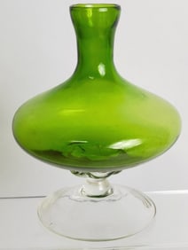 Vintage Green Clear Footed Art Glass Posy Vase