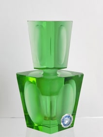 Vintage Irice Hand Cut Green Crystal Perfume Bottle